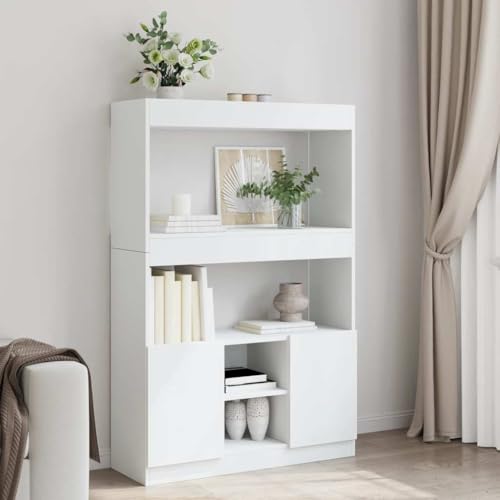Homvdxl 4 Tier Wide Bookcase, 140cm Storage Shelving Unit, Display Shelf with 2 Doors and Open Shelves, for Living Room, Home Office, Bedroom, 92x33x140 cm, White
