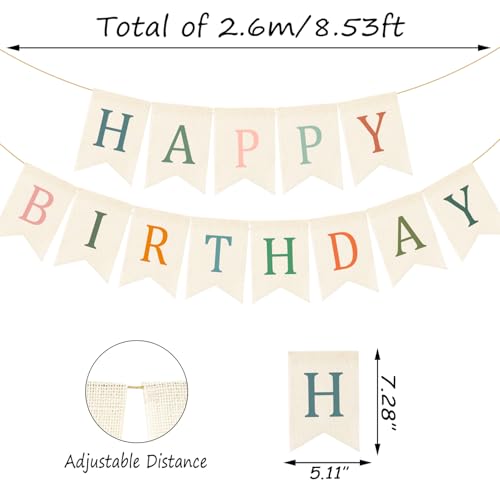 Image of Doumeny Happy Birthday Burlap Banner Boho Birthday Garland Bunting Sage Green Pink Bohemian Party Hanging Flag White Happy Birthday Party Bunting Garland for Women Men Birthday Photo Backdrop
