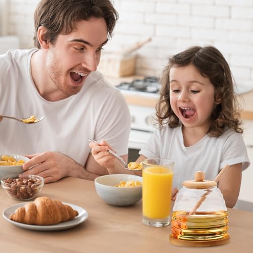 Yunlaishaocer Honigglas mit Honiglöffel, 500ml Honigglas,Honigglashoniggläser aus Glas Glas mit Deckel und Löffel, Honigglas zum Aufbewahren und Dosieren von Honig, Honigspender