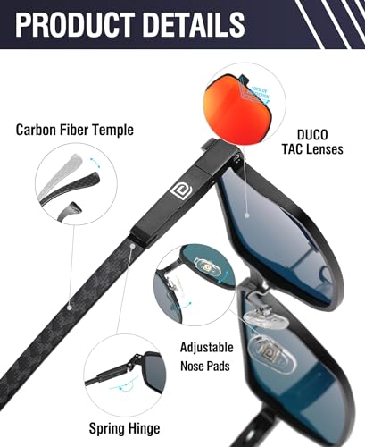 DUCO Retro Rectangular Polarized Sunglasses for Men Trendy Carbon Fiber Shades4