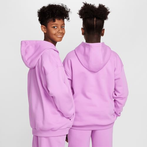 Nike Sportswear Club Fleece Big Kids' Oversized Pullover Hoodie (FZ5579-532, Rush Fuchsia/White)2