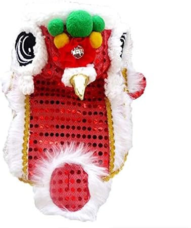 Delifur Cute Dance Lion Pet Costume with Red Sequins Year Cat Dog Clothes Hoodies Coat for Small Dogs (10, Red)