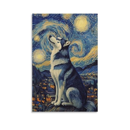 Tableau husky sibérien impression sur toile décoration murale 50x75 cm