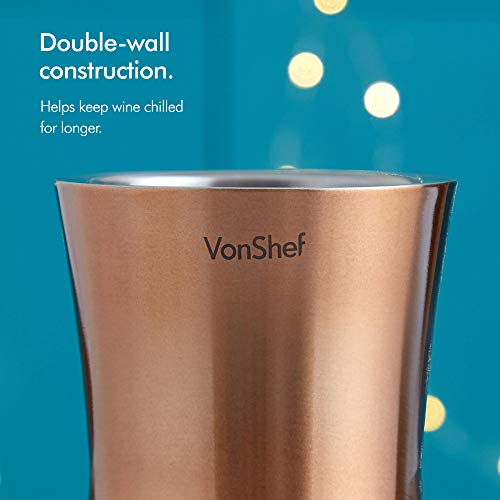 VonShef Copper Wine Bottle Cooler Chiller, Stainless Steel, Double Walled Insulated, Stemless Holder with Gift Box