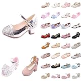 Girls Flat Shoes Girl Shoes Dress Shoes for Little Girls Mary Jane Princess Flower Wedding Party Shoes with Rhinestone 12_Beige, Little Child 11.5