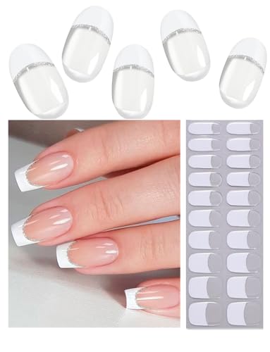 Wahrshei Pegatinas de Gel para Uñas | Francés Clásico | 20 Pcs Semicurado | Adhesivos y Envolturas de Esmalte
