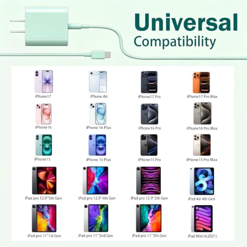Image of iPhone 17 16 15 Long Charger Fast Charging,20W iPad USB C Wall Charger Block with 6FT USB C to C Cable Cord for iPhone 17 /Pro /Pro Max /17 Air / 16 /16 Pro /16 Pro Max /15 /Plus /Pro /Pro Max