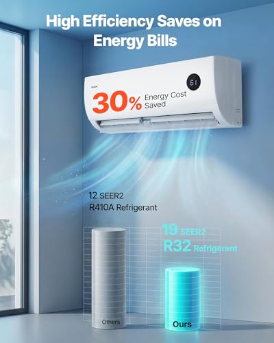 Image of VEVOR Mini Split Air Conditioner, 12,000 BTU AC / 12,500 BTU Heat, 230V 19 SEER2 High Efficiency Energy Saving, Quiet Inverter System for 750 Sq.Ft Coverage Area, Easy to Maintain, for Home, Office