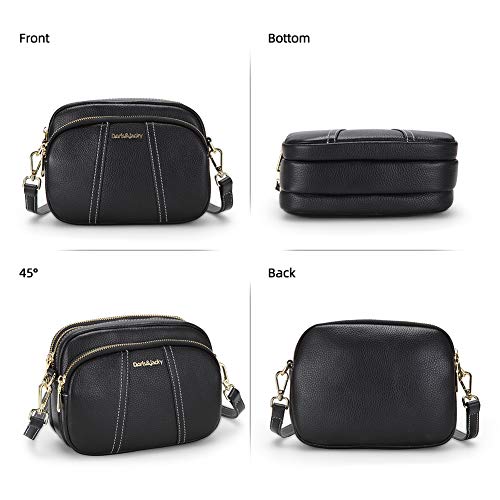 DORIS&JACKY Genuine Leather Crossbody Purse for Women Small Triple Zipper Shoulder Bag with Adjustable Strap2
