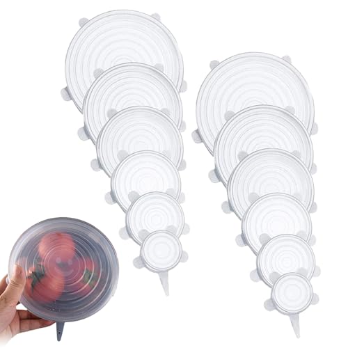 12 Pièces Couvercle Silicone,Couvercle Silicone Extensible,Couvercle SiliconeAlimentaire,6 Tailles Différentes,Réutilisable Alimentaire Couvercle Universel Pour Fruits,Bocaux,Bols