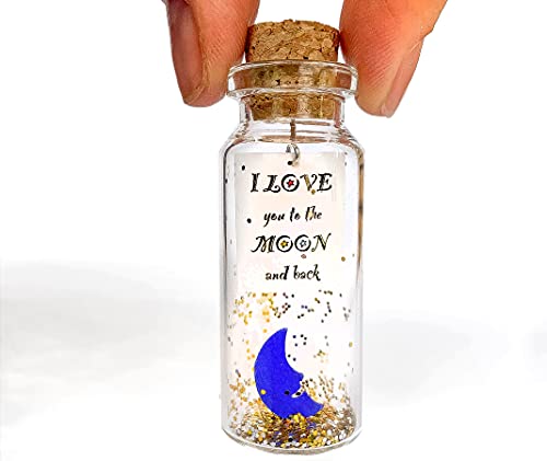Custom Message in a Bottle Gift for Her and Him - Romantic Anniversary Presents for Boyfriend Girlfriend Wife Husband (Blue Moon - I Love You to the Moon and Back, Message Bottle )