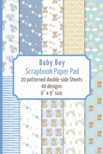 Baby Boy scrapbook paper pad small: 20 patterned double sided sheets for scrapbooking, origami, paper arts, decoupage, DIY crafts. 6