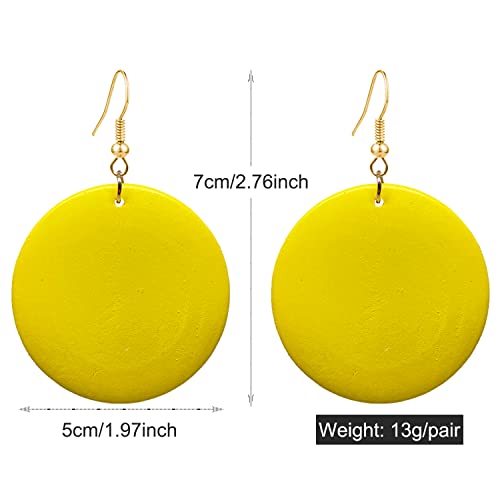 Kafu 4 Pairs Bohemian Natural Wooden Teardrop Dangle Earrings Retro Ethnic Geometric Big Round Circle Wood Earrings For Women Girls Handmade Bohemian Statement Jewelry (4 Pairs Round Wood-2) #TOP1
