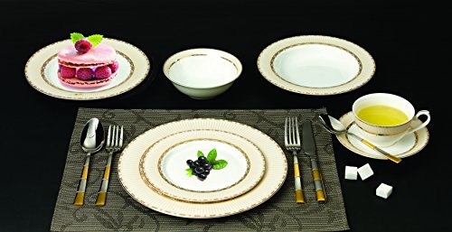 Lorenzo 57 Piece Elegant Bone China Service For 8 Margaret Dinnerware Sets, Gold #TOP1