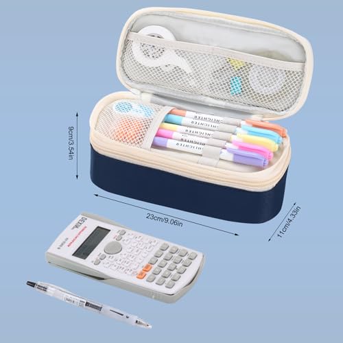 Image of Large Pencil Bag for Boys Teens Kids School Zipper Pencil Pouch Blue | Organizer Aesthetic Pencil Case Big Stationery Pencil Box for School Office, Wear-resistant Fabric, Large Capacity Design