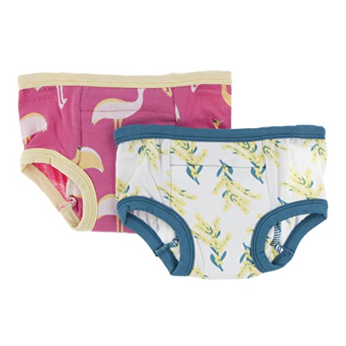 KicKee Pants Little Girls Training Pants Set (Set of 2)- Flamingo Emu & Golden Wattle, 2T/3T
