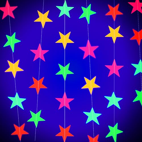 3pcs×4m Guirnaldas Colgantes Estrellas Fluorescencia Papel Decoración Adorno Carnaval Fiesta Cumpleaños Fiesta Temática (Estrellas)
