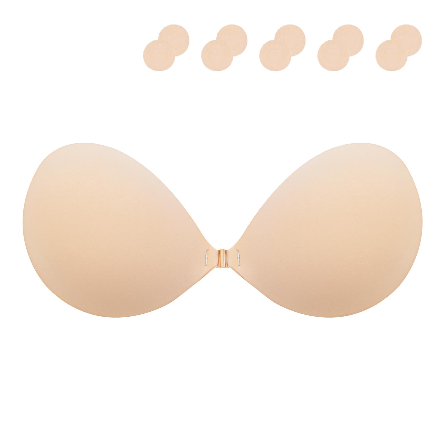 Klebe BH Push up Ohne Träger Unsichtbarer Trägerloser BH Sticky Bra zum Kleben Rückenfreier Klebe-BHS Trägerlos Klebebh Damen große Brust (DE/NL/SE/PL, Körbchengröße & Bandgröße, F, Beige)