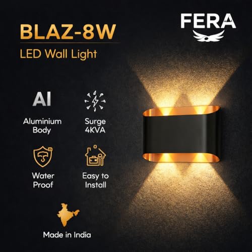 Image of FERA Waterproof Up Down Led Wall Lamp, Aluminium IP65 Body 4 Ray, Warm White, Indoor /Outdoor Decorative Wall Sconce Light, (BLAZ)