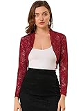 Top corto con hombros descubiertos, encaje floral transparente, manga larga, diseño festoneado y parte delantera abierta