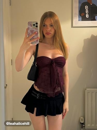 CIDER Summer Tube Tops for Women Floral Tie Front Cute Tops Sexy Going Out Tops Trendy Strapless Mesh Flowy Top Casual2