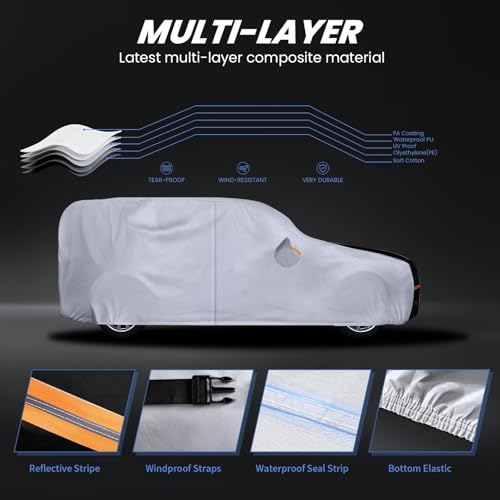 Image of Multi-Layer Car Cover Custom Fit for Jeep wrangler 4 Dr /Unlimited 4 Dr JK JL(1987-2026), 100% Waterproof All Weather for Automobiles, Gift with Towel, Heavy Duty Car Covers for Rain Sun UV Protection.