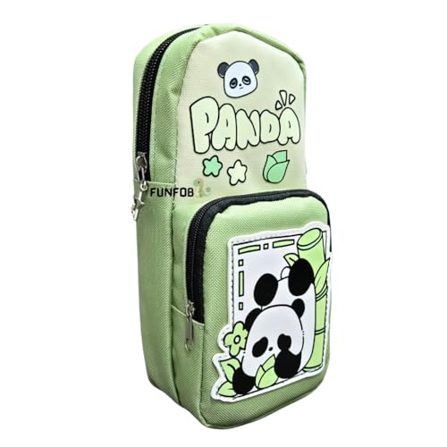 Image of Funfob Panda Pencil Pouch for School College for Pen Pencil Panda Pencil Box Travel or Cosmetic Case | Panda All Green Pouch