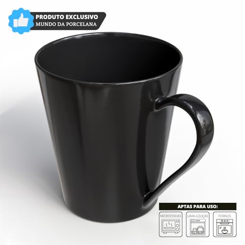 Jogo 6 Xícara Caneca Tulipa Lisa Porcelana Preto - Mundo Da Porcelana