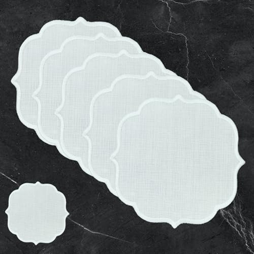 50 Pack Linen Cocktail Napkins (White on White)