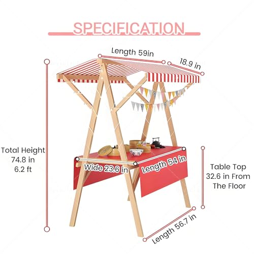 Carrito de comida de madera ligero y plegable con toldo superior 7