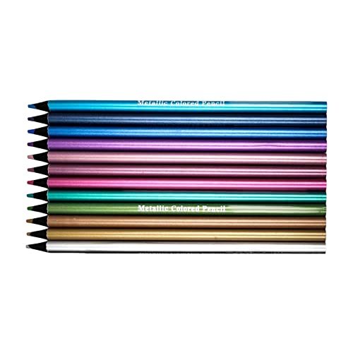 Colaxi Conjunto de lápis de cor metálica de 12 cores, livros para colorir, sombreamento, escrita, pi