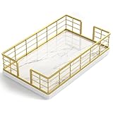 Wican Bandeja de mármol para toallas de invitados para baño, dorado y mármol blanco