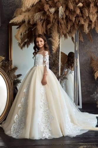 Flower Girl Dress for Wedding Lace Appliques Puffy Tulle Pageant Dresses for Girls Princess Birthday Party Ball Gowns3