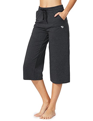 BALEAF Women s Active Yoga Lounge Indoor Jersey Capri Pocketed Walking Crop Pants Charcoal Size XL