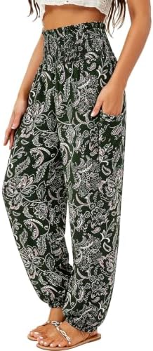 QIANXIZHAN Women's Harem Pants, High Waist Yoga Boho Trousers with Pockets