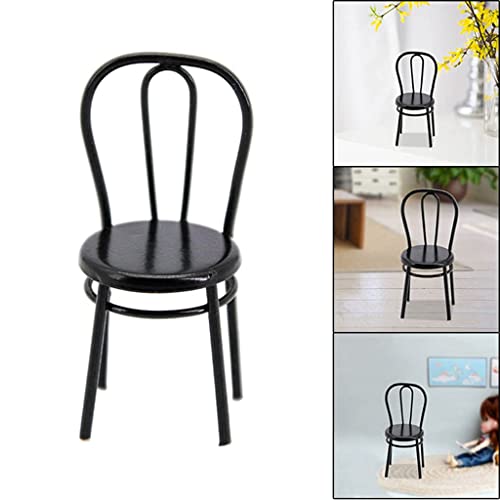 zalati Puppenhaus Miniaturstuhl Metall Handwerk Esszimmerstuhl Modell Miniatur Lebensszene Möbel Sitz Kleiner Ministuhl Spielzeug für Puppenhaus Heimdekoration Schwarz