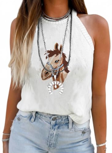 Image of MARZXIN Women Sleeveless Sweater Tank Round Neck Casual Aztec Geometric Knit Sweater Top
