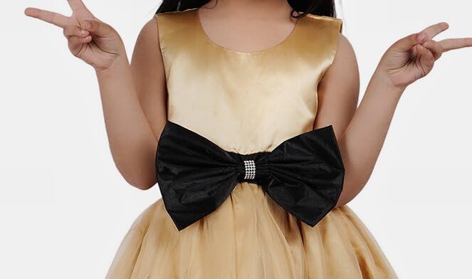 Image of Baby Girls Gold Satin Round Nack Fit and Flare Long Maxi Dress (WLT-059 4-5Years Kidswear)