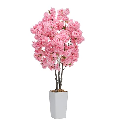 Artificial Cherry Blossom Tree 5FT Tall Pink Fake Sakura Flowers Tree, Fake Plants Indoor Decor for Spring Living Room Home House Entryway Bedroom Office Inside Wedding Party Valentine's Day