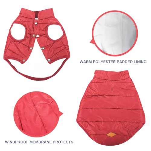 Meioro in Winter Coats for Dogs Clothes Dog Warm Winter Lined Coat French Bulldog Pug Dog Clothes Vest, Red - Image 3