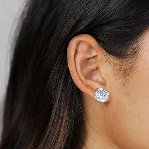 Allencoco 14K White Gold Plated Cz Halo Clip On Stud Earrings, Round Cubic Zirconia Non Pierced Clip Earrings For Women Girls #TOP1