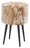 AUBRY GASPARD - Tabouret en Peau de Vache - Marron Blanc Noir - Métal Noir - Ø 30 cm x Hauteur 45 cm - Unique et Tendance - Livré Monté - Assise Confortable et Stable - Idéal pour Salon et Cuisine