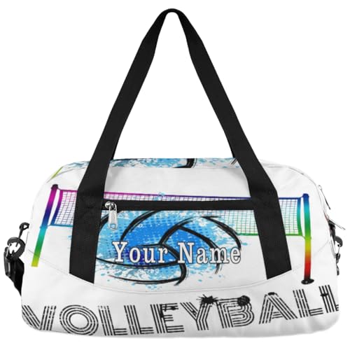 Personalized Kids Duffel Bag Art Swirl Volleyball Ball,Custom Sport Gym Bag for Boys Girls,WWeekender Overnight Bags Travel Duffel Bag,Customized Kids Gift