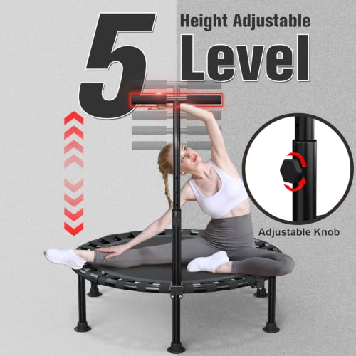 Image of ZCMHAXJ Foldable Mini Trampoline, 40 inch Rebounder Trampoline for Adults & Kids, 450lbs Capacity with T-Shaped Adjustable Bar, Indoor Fitness Workout Exercise Equipment