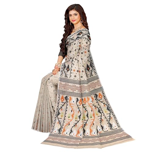 Image of Mayabi Women's Dhakai Jamdani Cotton Silk Saree Traditional Bengali Tant Korat Work, Without Blouse Piece