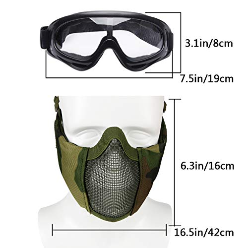 image for AOUTACC Airsoft Protective Gear Set, Half Face Mesh Mask with Ear Prot