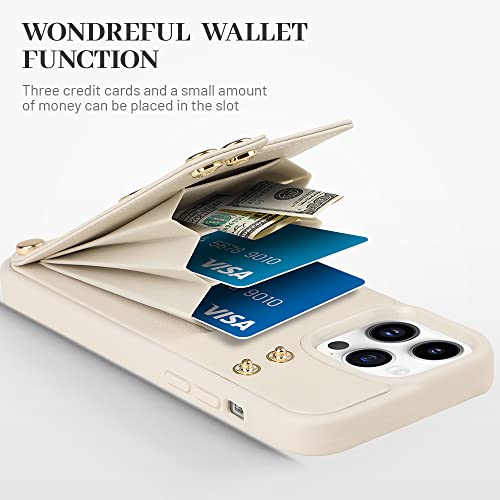 Lameeku Wallet Case Compatible With Iphone 14 Pro Max, Leather Case With Card Holder, 360°Rotation Ring Kickstand, Rfid Blocking Protective Case Designed For Apple Iphone 14 Pro Max 6.7'' Beige (2022) #TOP3