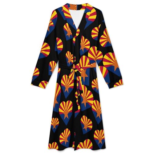 Arizona Flag Heart Soft Robe Long Sleeve Bathrobes V Neck Sleepwear Spa Robes with Belt Men Woman3