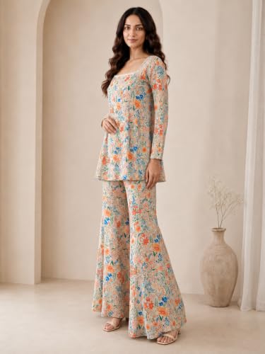 Image of Leriya Fashion Kurta Set for Women | Georgette Regular Fit Standard Length Ethnic Wear | Kurti Set for Woman | Sharara Set for Women for Wedding | Casual Family Function & Festive Kurta Sets for Woman