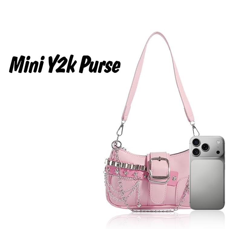 Image of Cute Y2k Purse for Women, Star Embroidery Pattern with Chain Strap Shoulder Bag, Goth Style Cute Mini Purse